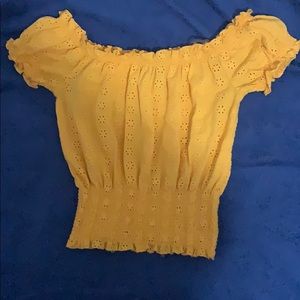 Yellow, off the shoulder ruffle top